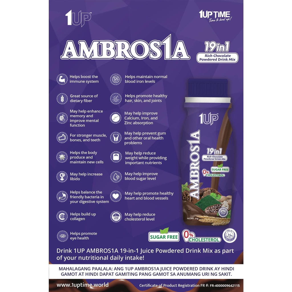 1UP AMBROSIA (19n1 Powdered Drink Mix Rich Chocolate) ON BIG SALE