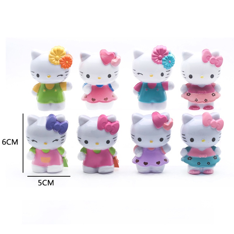 8pcs/kit Hello Kitty Dolls Miniature Figures Cake Topper Decoration ...