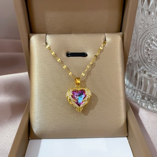 Original 24k Saudi Gold pawnable women's necklace Love heart titanium steel  clavicle chain gift niche luxury fashion jewellery