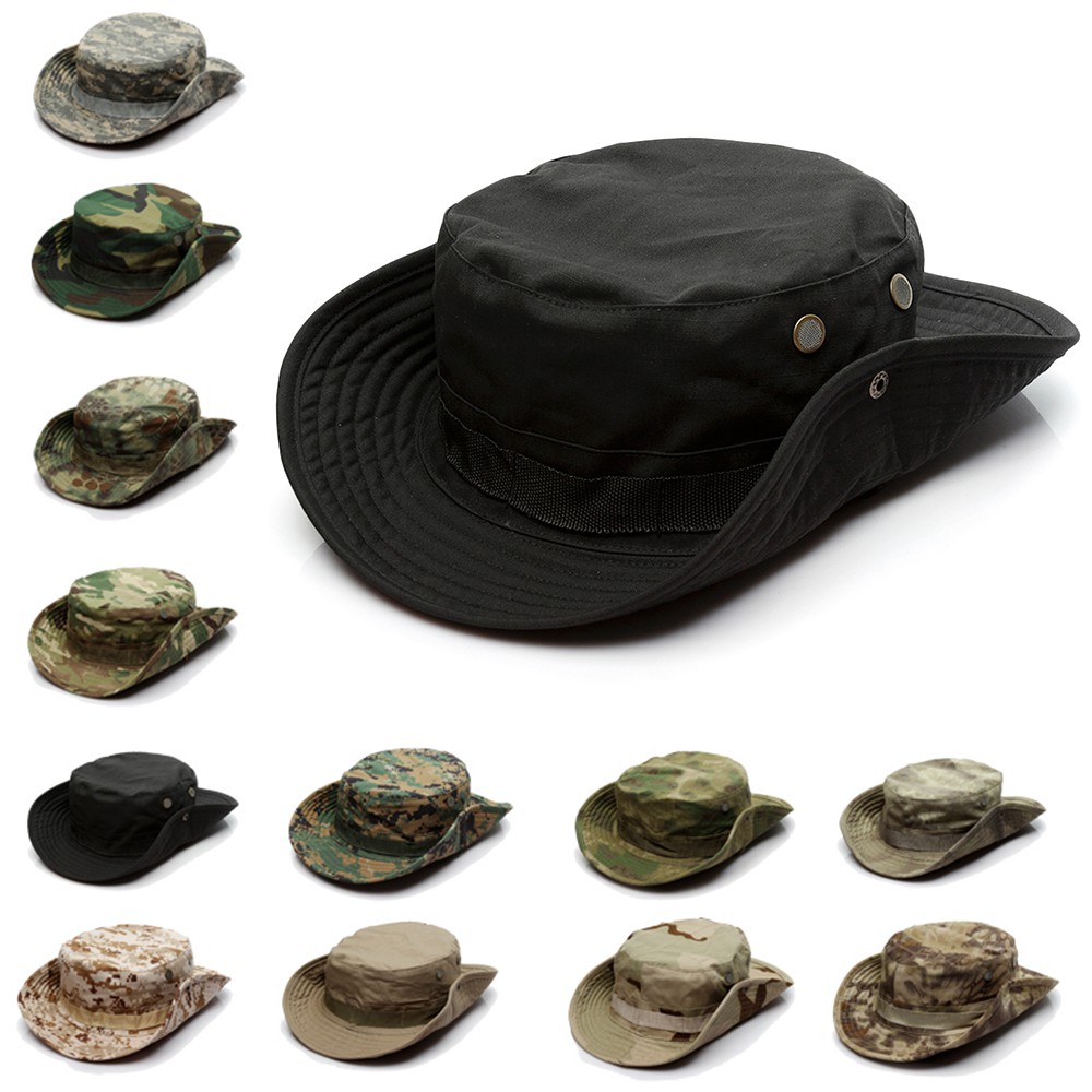 Mens Army Boonie Hat Outdoor Jungle Tactical Camouflage Bucket Cap Military  Hats