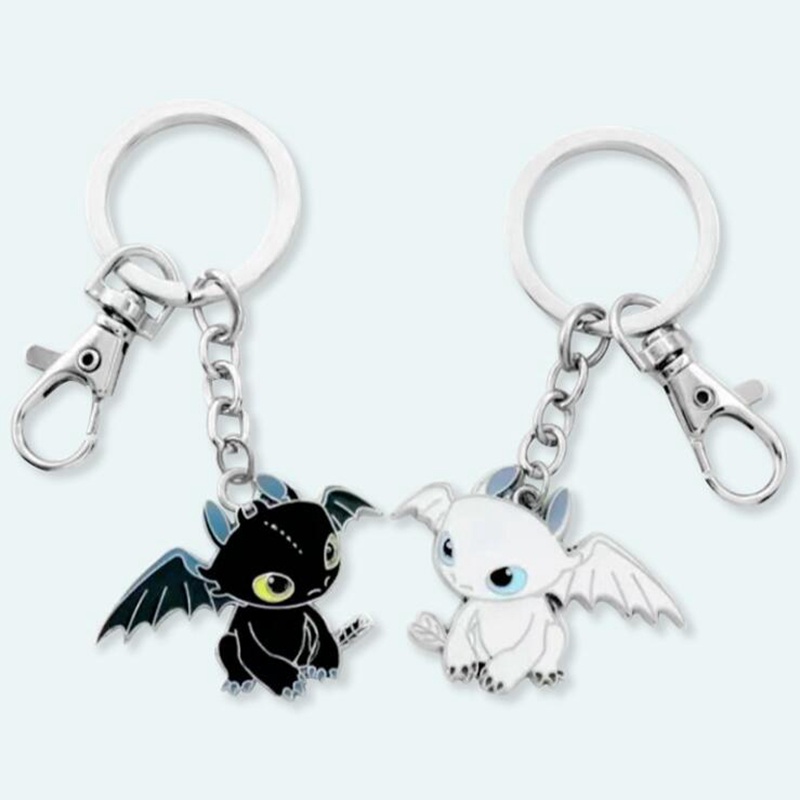 Flying Dragon Keychain Cartoon Anime Black White Enamel Toothless Bff ...