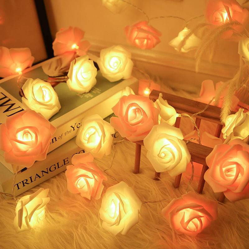 Stall Girl Heart Pink White Rose String LED Christmas Birthday Wedding ...