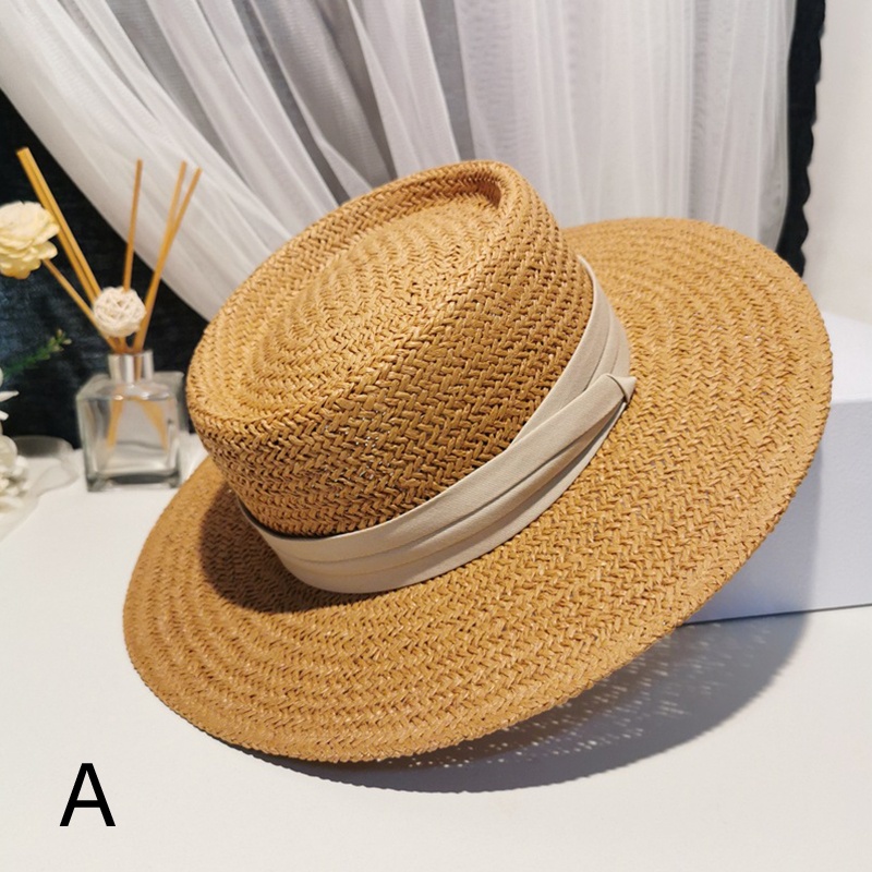 XH Natural Straw Hat Beach Men Cap Concave Flat Protetion Visor Sun