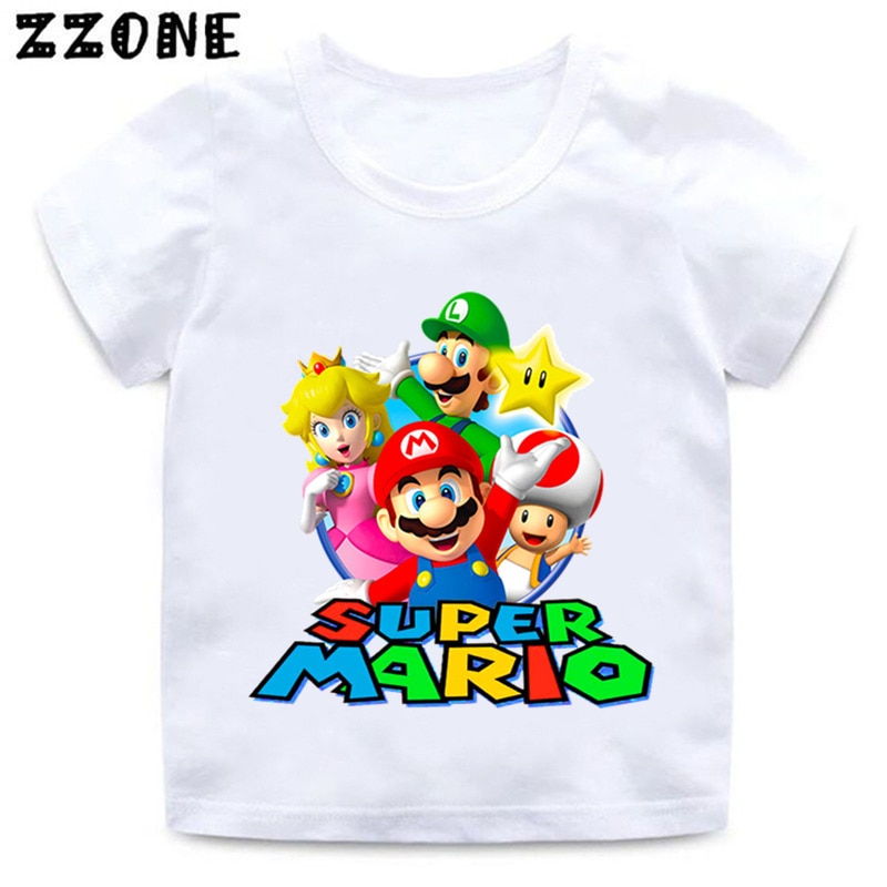 Boys and Girls Cartoon Mario Print T shirt Kids Super Mario Bros Funny ...