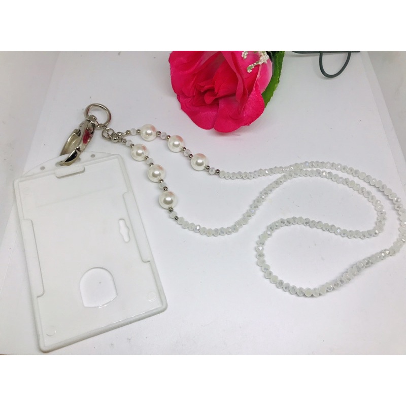 Crystal x Pearl Shell ID Card Strap Necklace Lanyard | Shopee Philippines