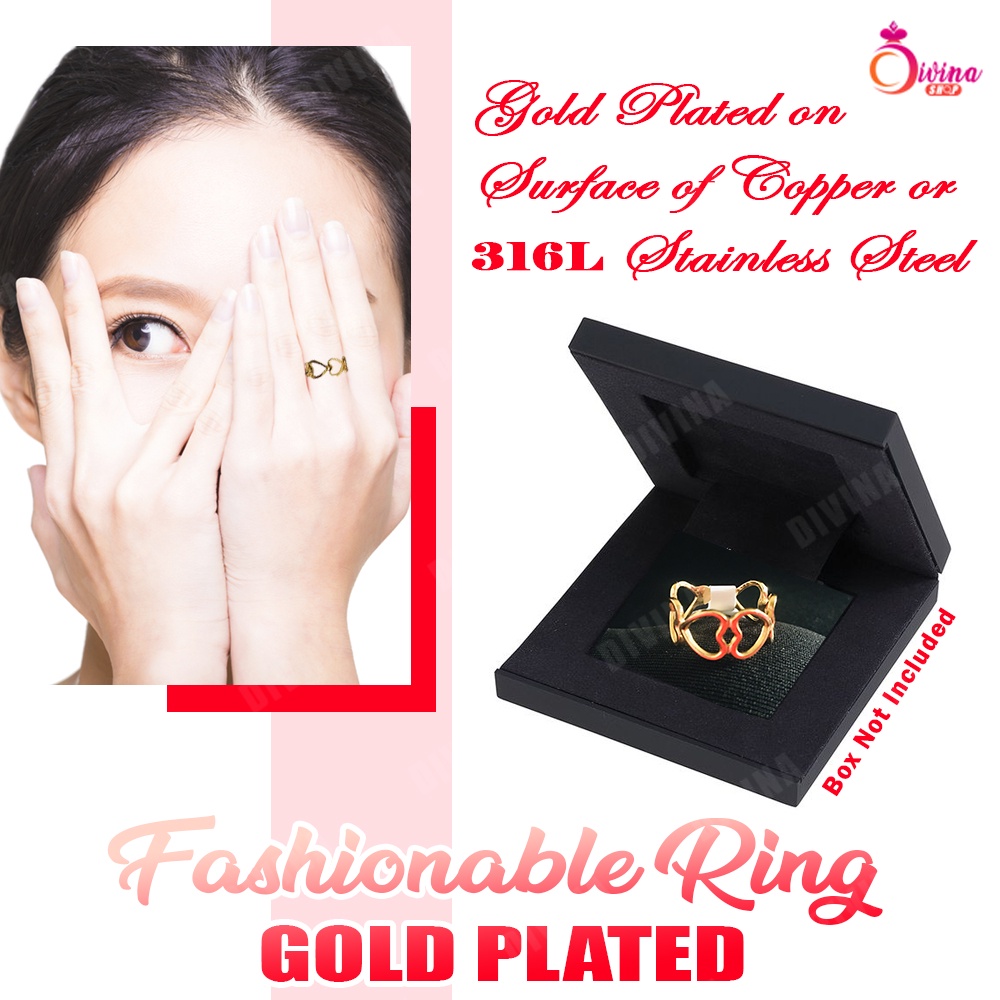 Fashionable Ring Gold Plated Stainless Steel Adjustable Heart Design ...