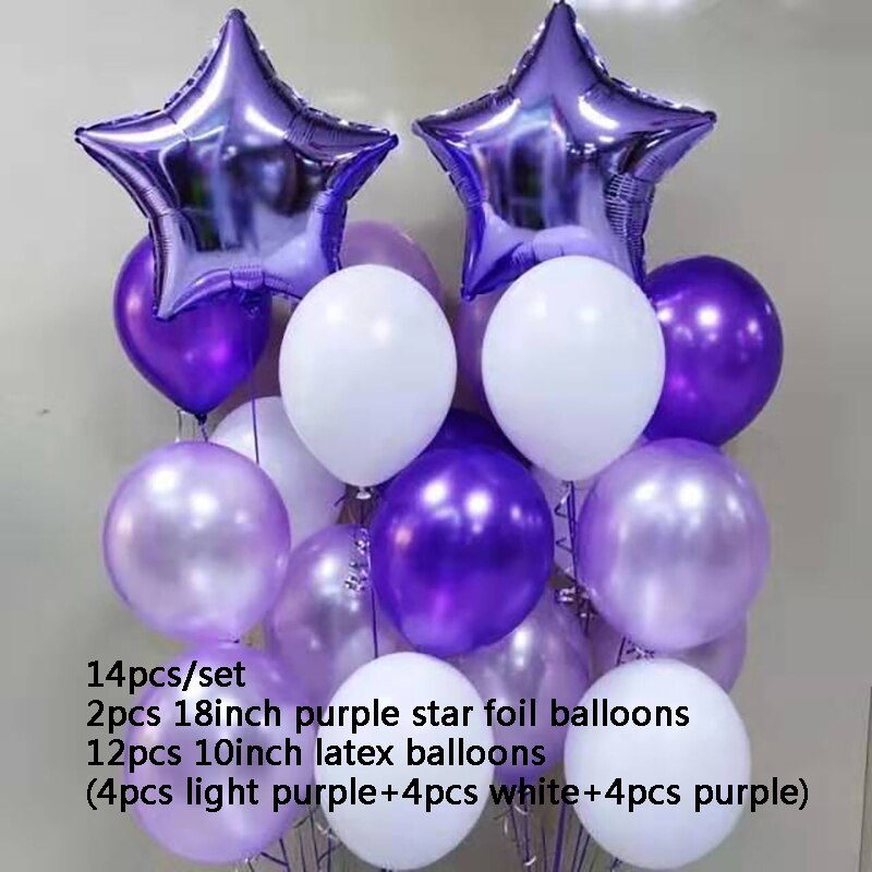 1set Romantic Purple 18inch Metallic Star Heart Foil Balloon Confetti