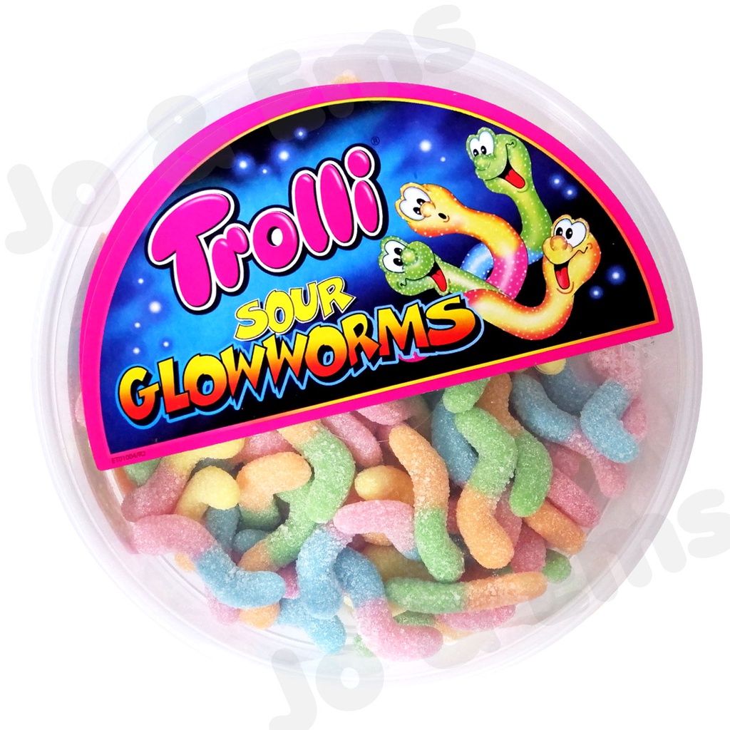 Trolli Sour Glow Worms 500g (Sour and sugary gummi worms in tub