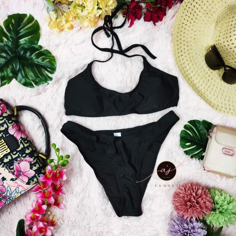 Two Piece/ Bikini plain black | Shopee Philippines