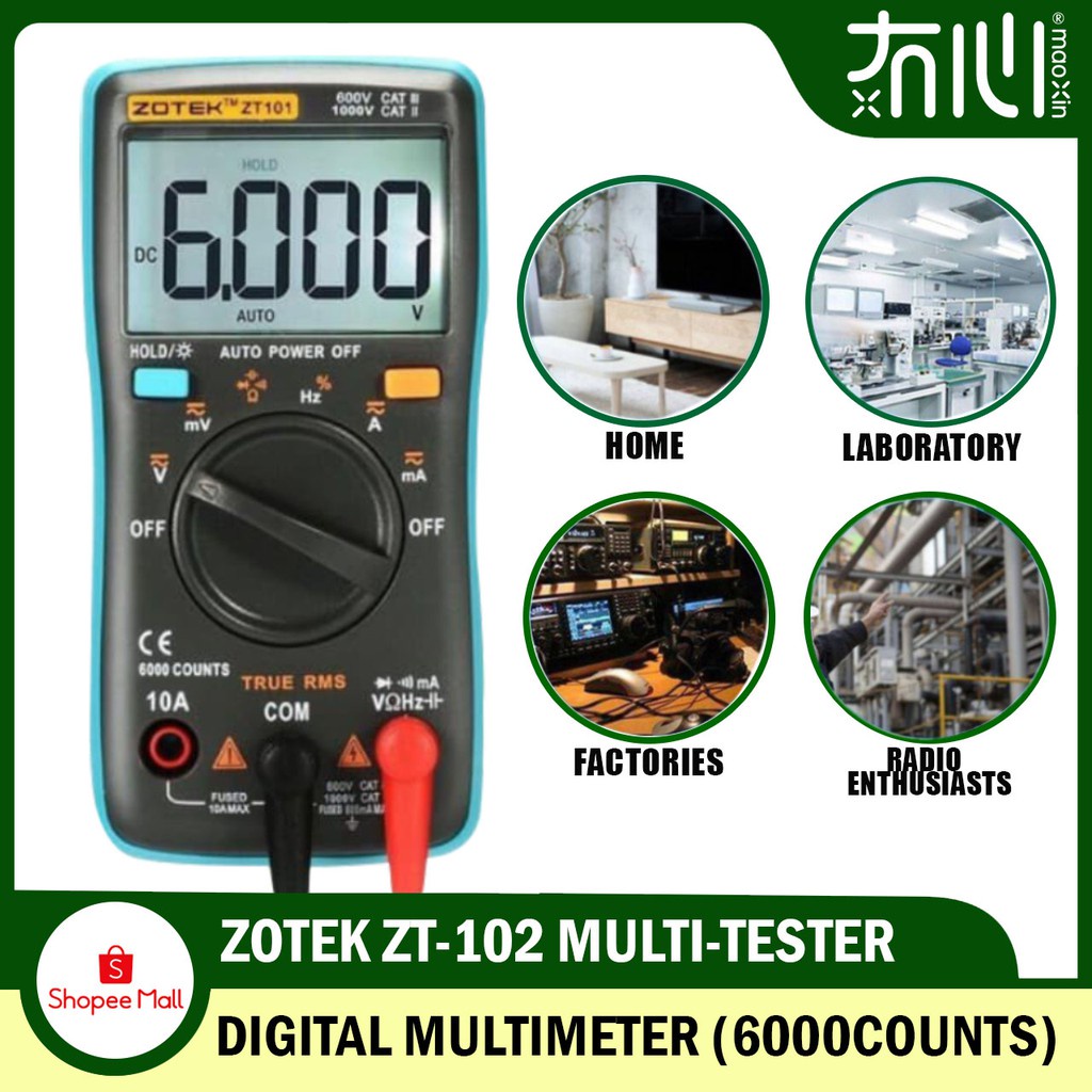 ZOTEK ZT102 Digital Multimeter,Portable 6000 Counts Auto Ranging Multi
