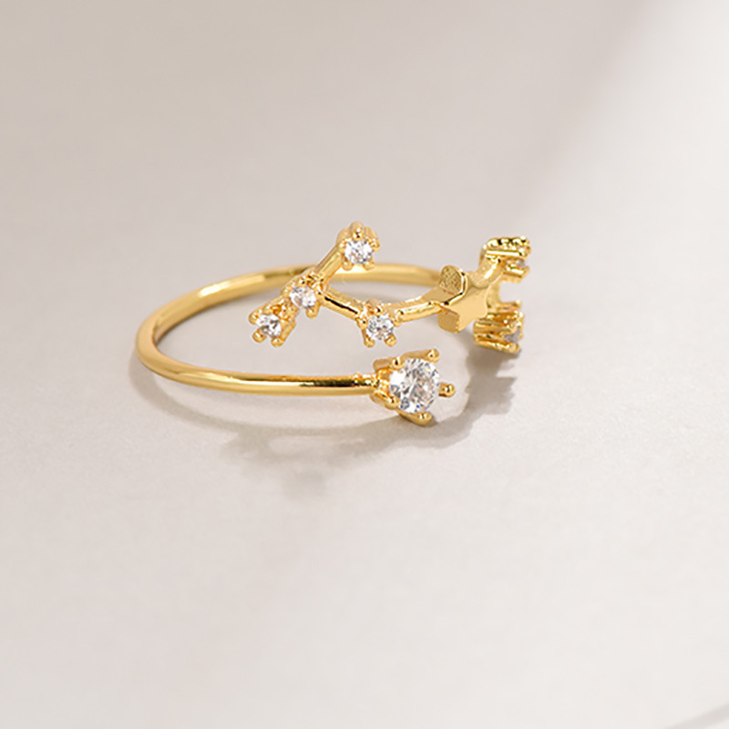 12 Constellation Ring Simple Crystal Silver/Gold Color Libra Gemini ...