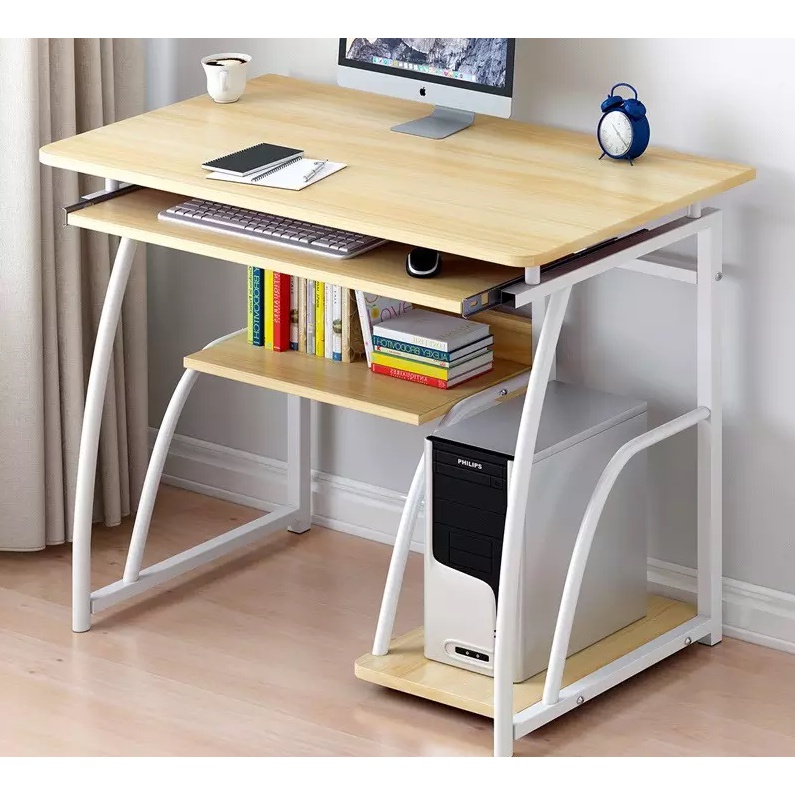 HomeCare Simple Computer Desk With Metal Frame Wooden Study Writing ...