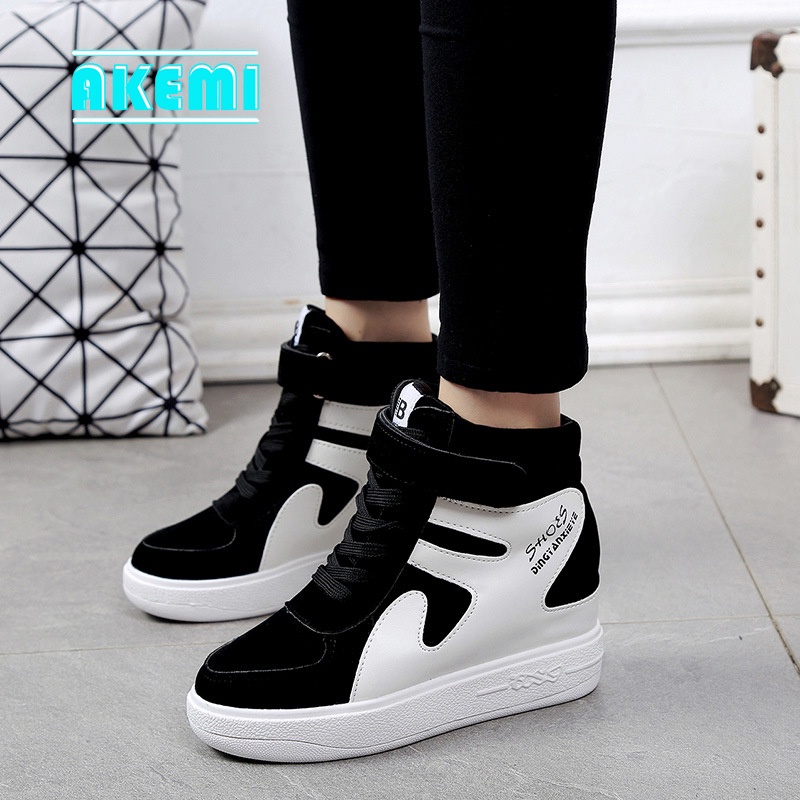 Korean style sports wedges rubber Inner heightening shoes with hidden wedge sneakers for women Shopee Philippines