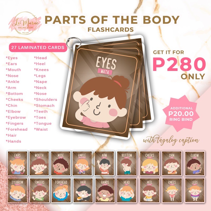 BODY PARTS TAGALOG ENGLISH COMPLETE SET Body Parts Flashcards Laminated ...