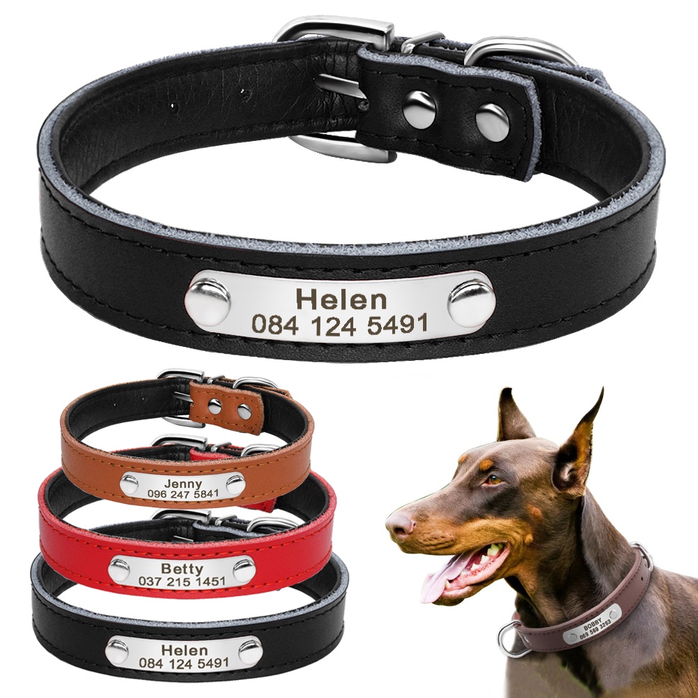 【RIZER】Custom Pet Collar Anti-lost PU Leather Personalized Small Medium ...