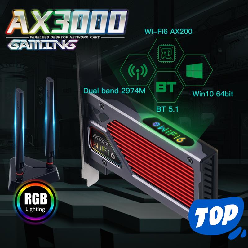 home ♠☸Fenvi AX3000RGB Wi Fi 6 PCIe WiFi Card PC Gaming Desktop For