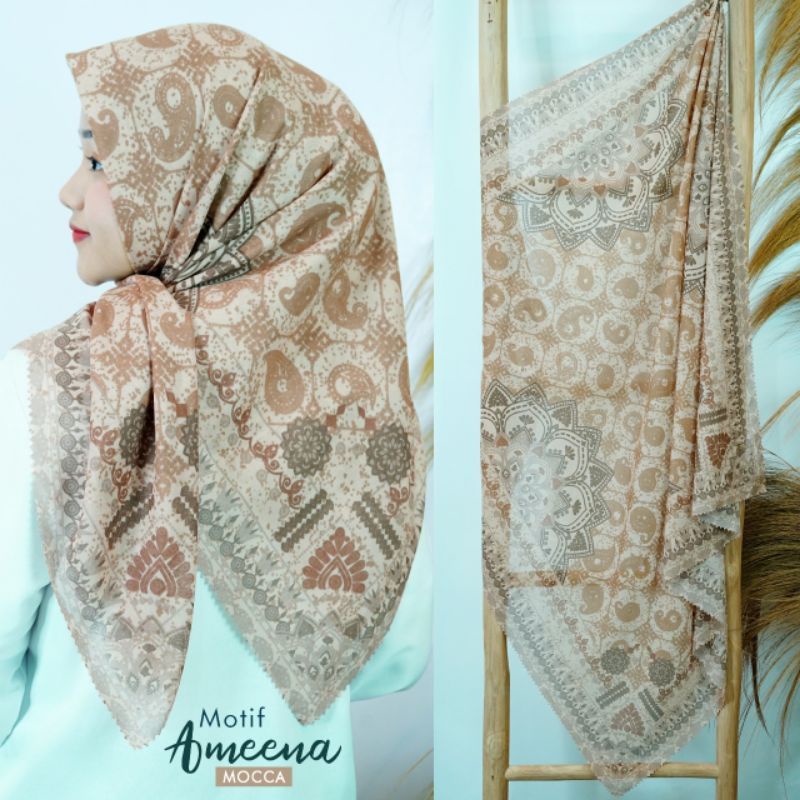 Hijab Denay Motif AMEENA MOCCA Rectangular Hijab Voal Premium Square ...