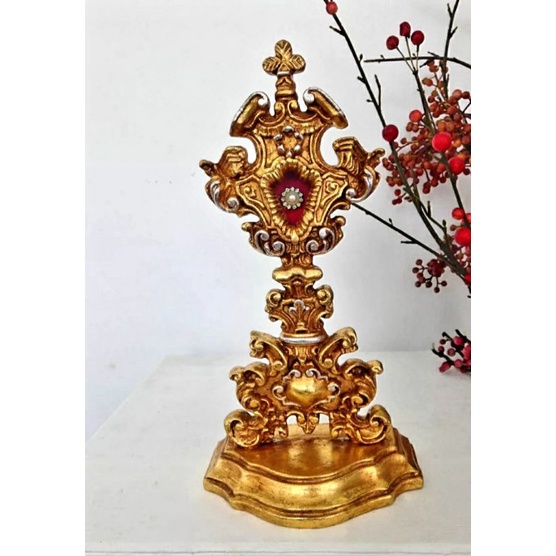 Small Fiber Stone Reliquary with Holder for Relics, for Home, Catholic