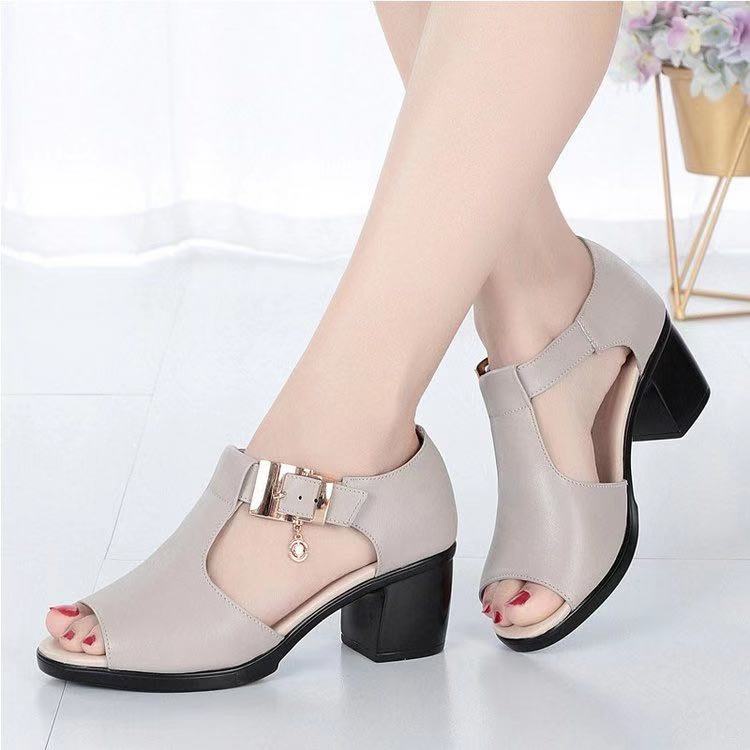【7】COD!Leather sandals, women's summer high heels, thick heels ...