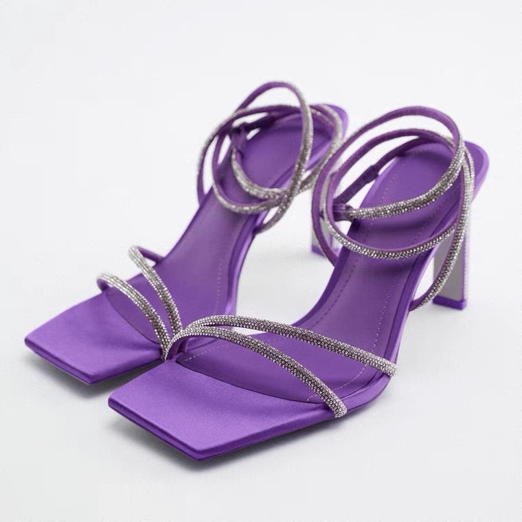 Ready Stock New style square head purple bright Lace French high heels Shopee Philippines