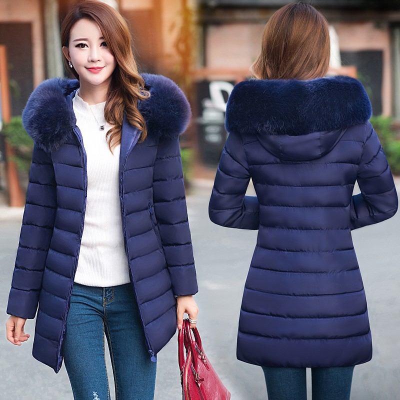 Winter Women Down Warm Long Padded Fur Collar Hooded Jacket Shopee Philippines