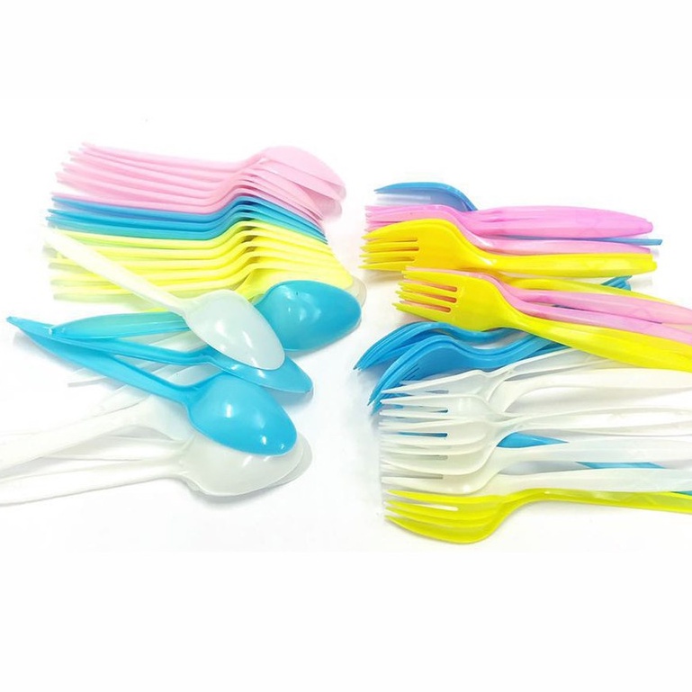 COD Disposable plastic colorful forks and spoons, birthday supplies, party supplies Shopee