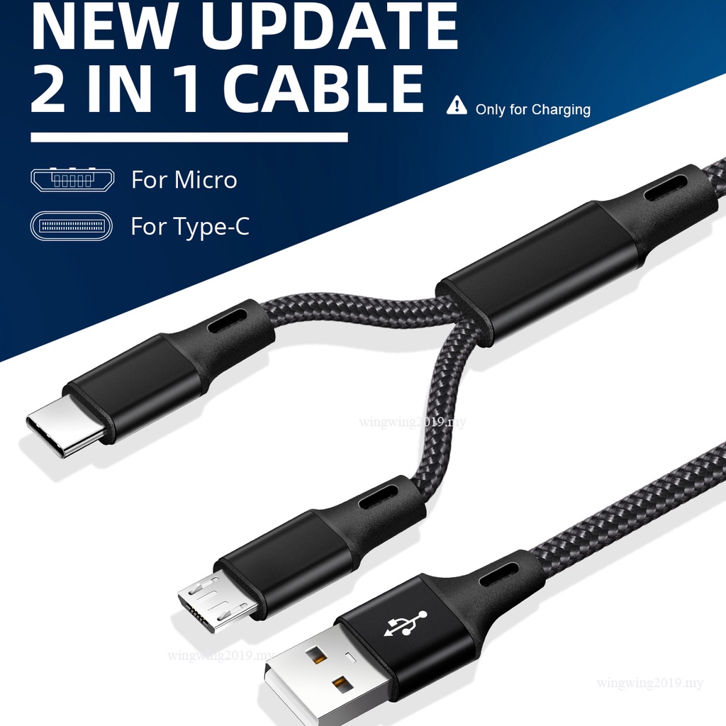 2 in 1 Micro USB Type C Cable For Samsung Xiaomi Fast Charge Cable ...