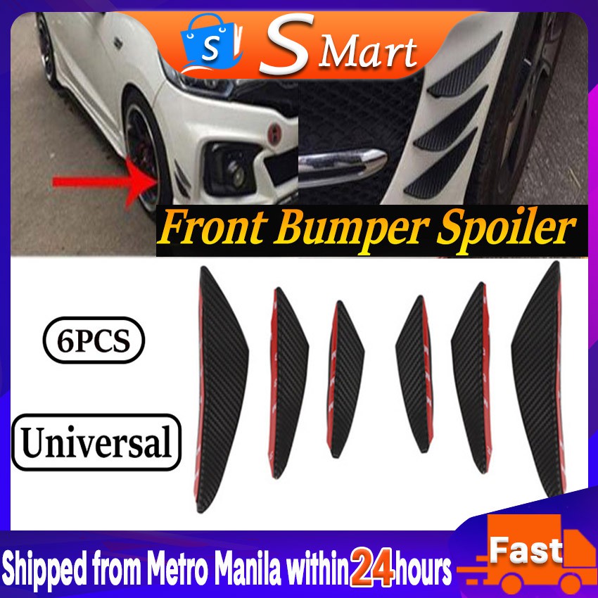 6Pcs/set Front Bumper Lip Splitter Fin Stickers Carbon Fiber Car Bumper ...