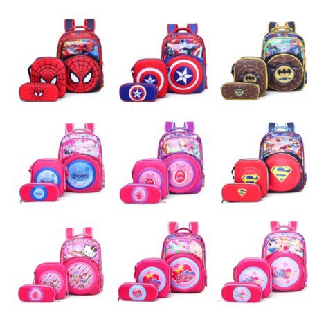 3 in 1 Backpack Cartoon Character Nylon School Bag for Kids | Shopee ...