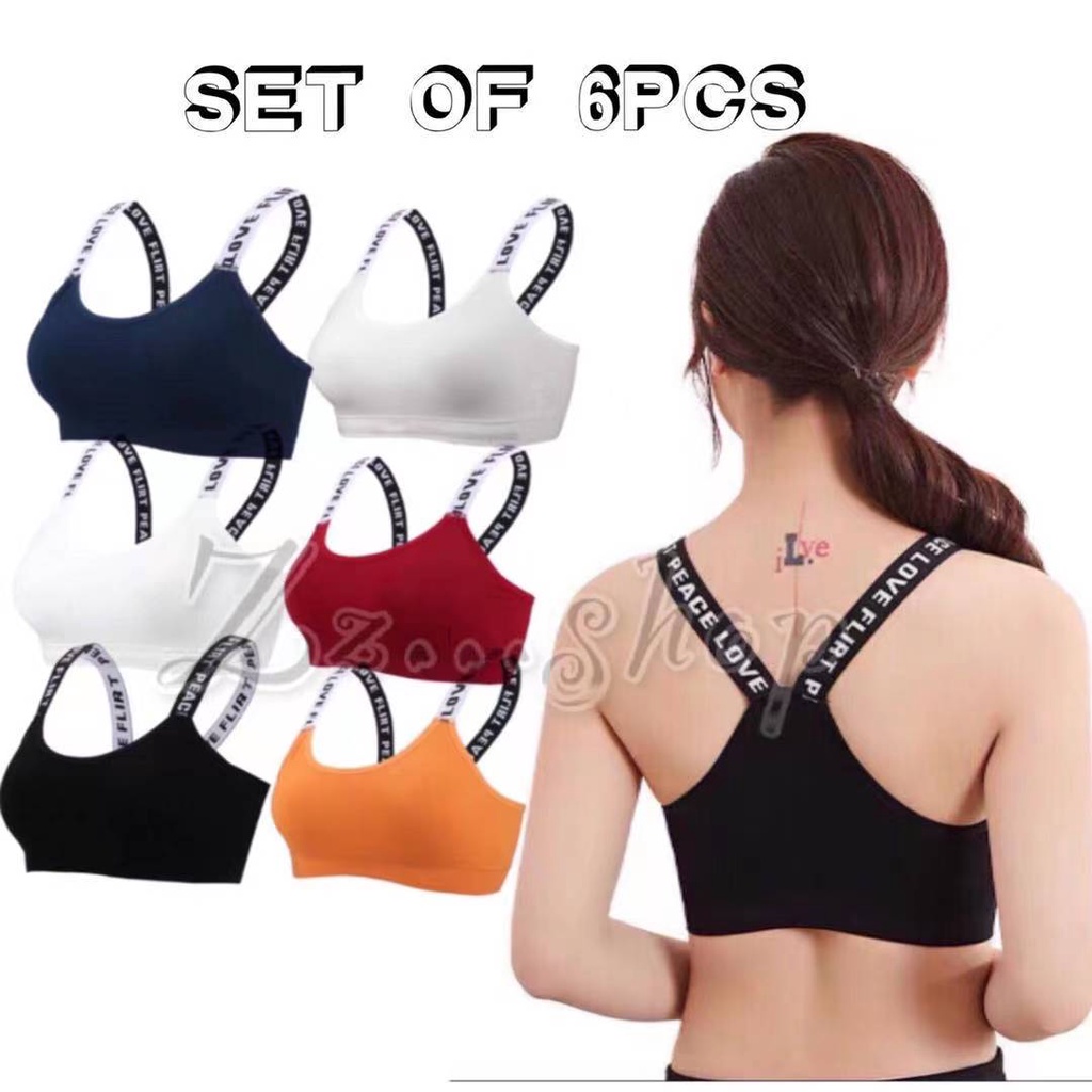 SET OF 6PCS) Yoga Padded Tank sando Top Bras Stretch Sport Bra Bralette ( free size)