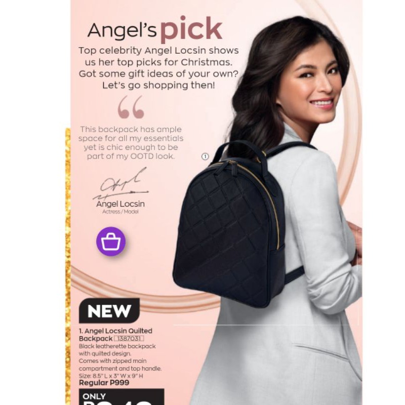 Avon Angel Locsin Quilted Backpack Shopee Philippines