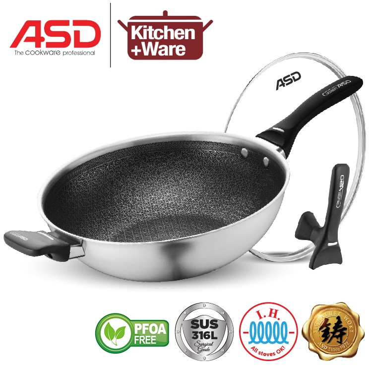 ASD Hybrid 3-PLY 32CM Hex-Wok with Self-Standing Cover / Stainless ...