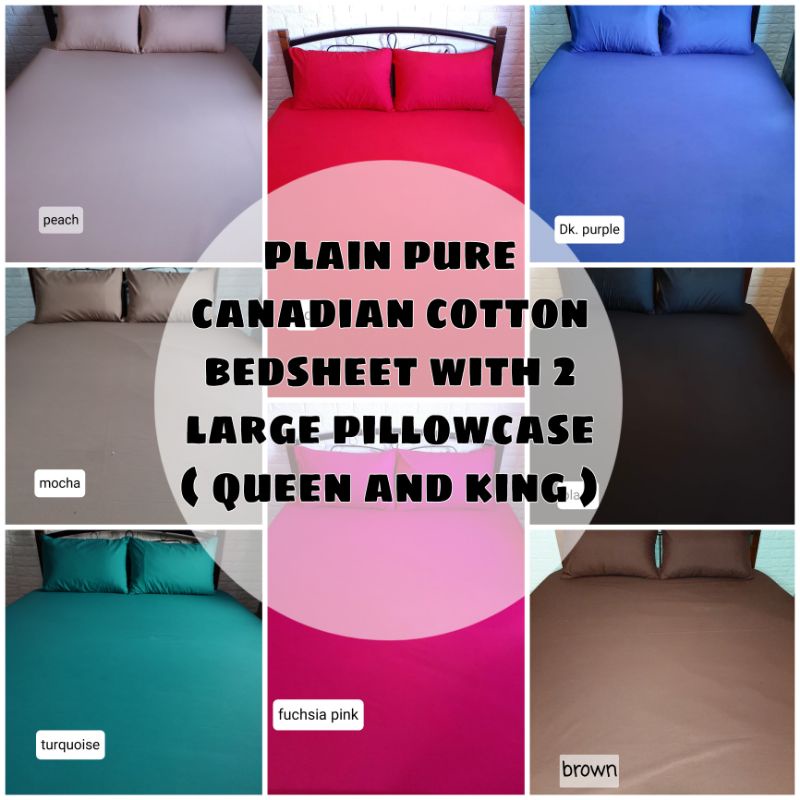 3 in 1 plain canadian cotton bedsheet with 2 large pillowcase ( QUEEN AND KING ) Shopee