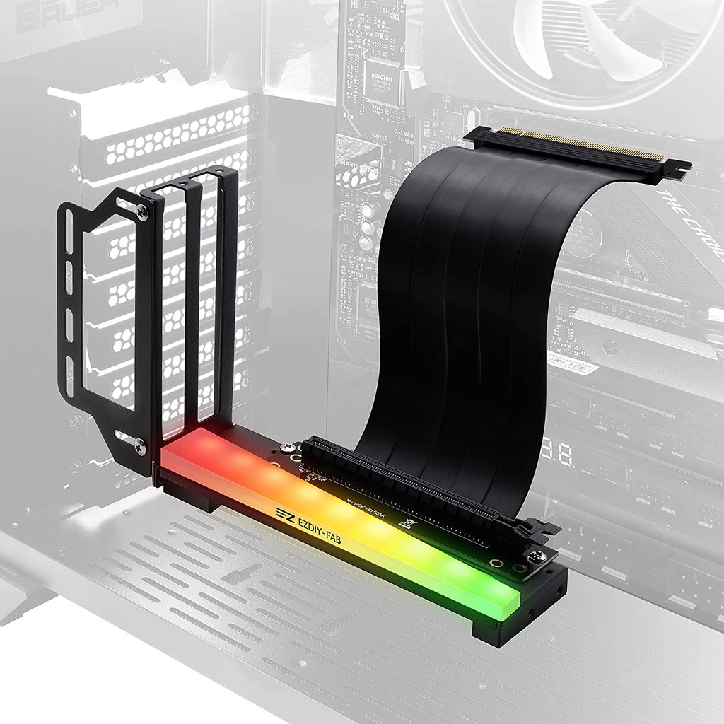 EZDIY FAB Vertical Graphics Card Holder Bracket with ARGB 5V3Pin LED VGA Support Kit withPCIE3.0 Riser Cable Black White