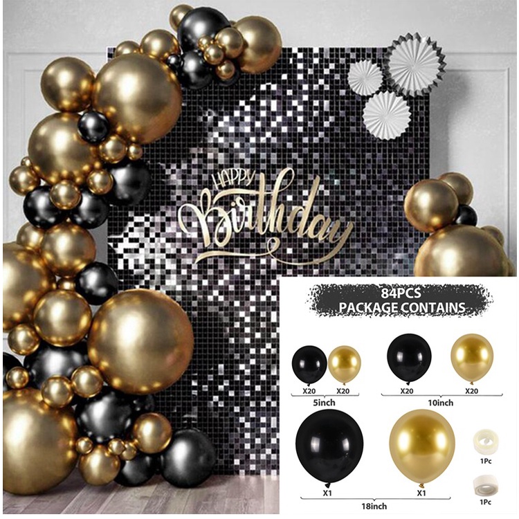 Black Gold Balloon Garland Arch Kit Confetti Latex Ballon Happy 30th ...