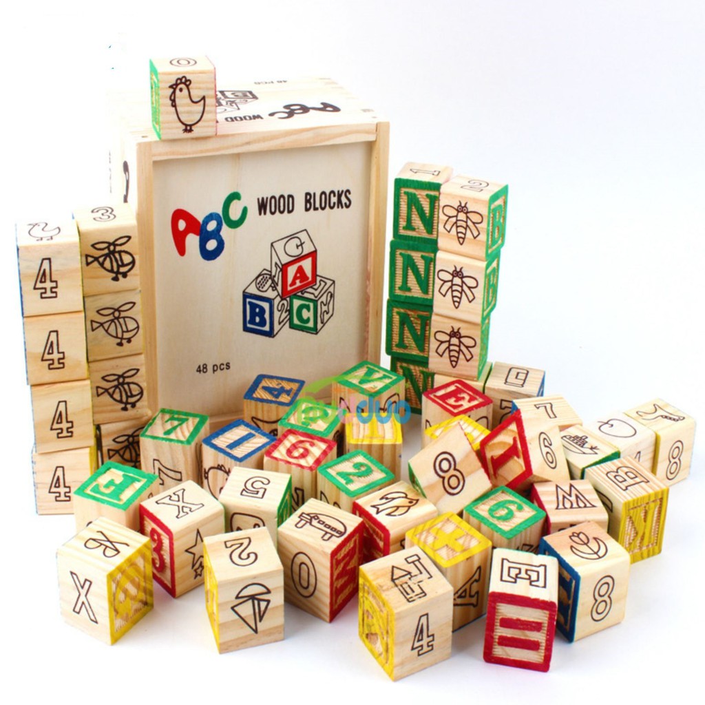 MnKC ABC Wooden Block Alphabet Stacking Blocks Building Educational Wood Toy Set for Kids