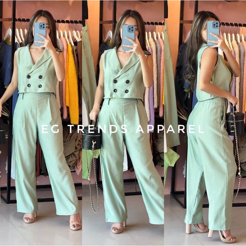 090 EG Trends Sleeveless Cropped Blazer with Wide Leg Pants | F2F ...