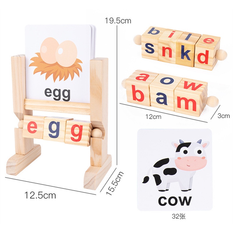 Treeyear Wooden Reading Blocks Short Vowel Rods Spelling Games Sight ...