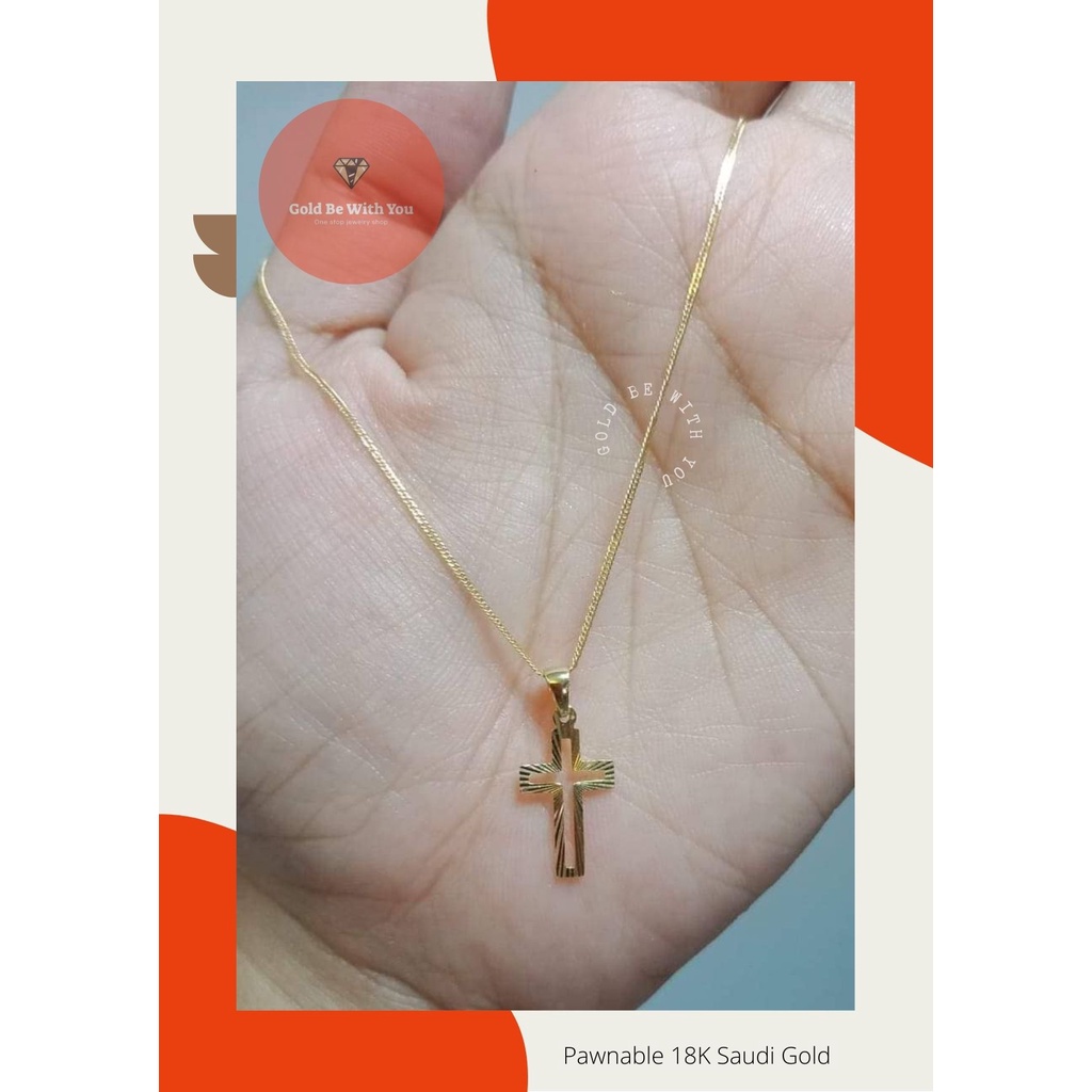 Pawnable 18k Saudi Gold Cross Ray Pendant in Japan Chain | Shopee ...