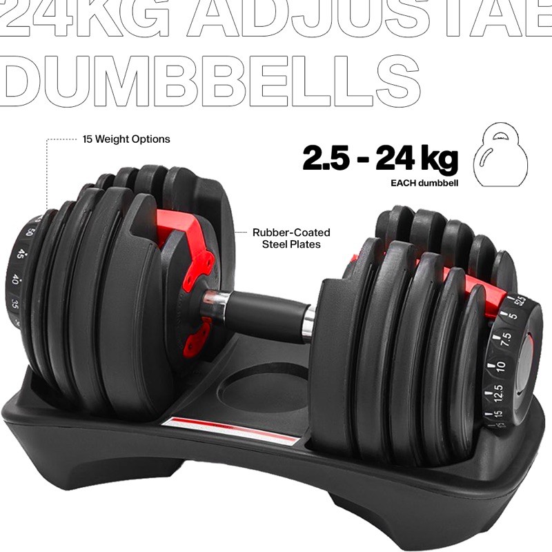24kg Adjustable Dumbbell (PER PIECE) 15 Gear Levels kg  lbs Rubberized Plates - Main Image