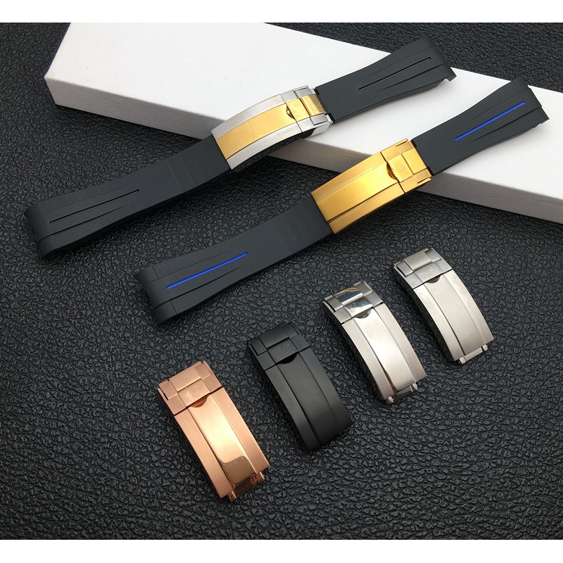 20mm Black Curved End nature Silicone Rubber Watchband For Rolex strap