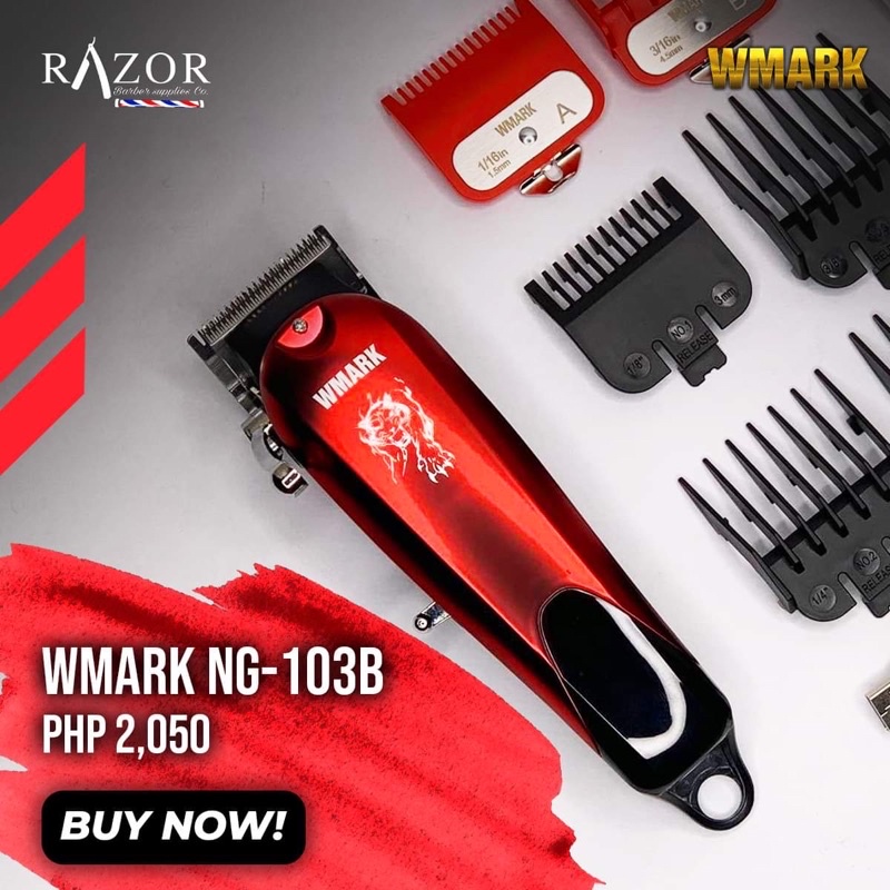 Wmark NG-103B Red Cordless Hair Clipper Red Razor Barber Supplies ...