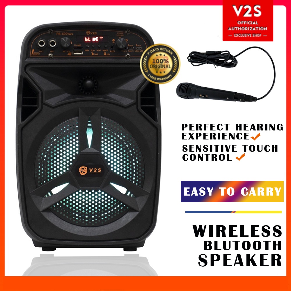V2S PB602 Portable Videoke speaker Wireless Bluetooth Speaker TWS TF
