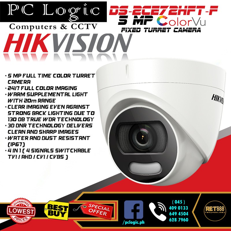 DS-2CE72HFT-F 5 MP ColorVu Fixed Turret Camera | Shopee Philippines