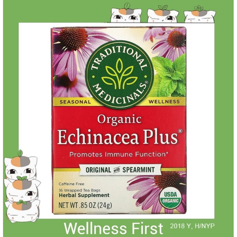 TM Echinacea Plus, Original with Spearmint, Caffeine Free, 16 Wrapped Tea Bags, .85 oz (24 g