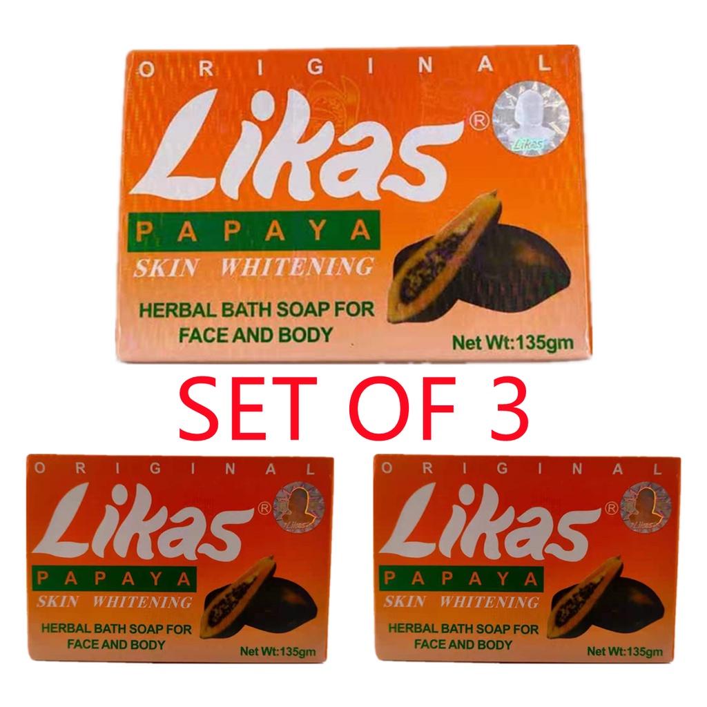 SET OF 3 Likas Papaya Skin Care Whitening Bar Soap 135g