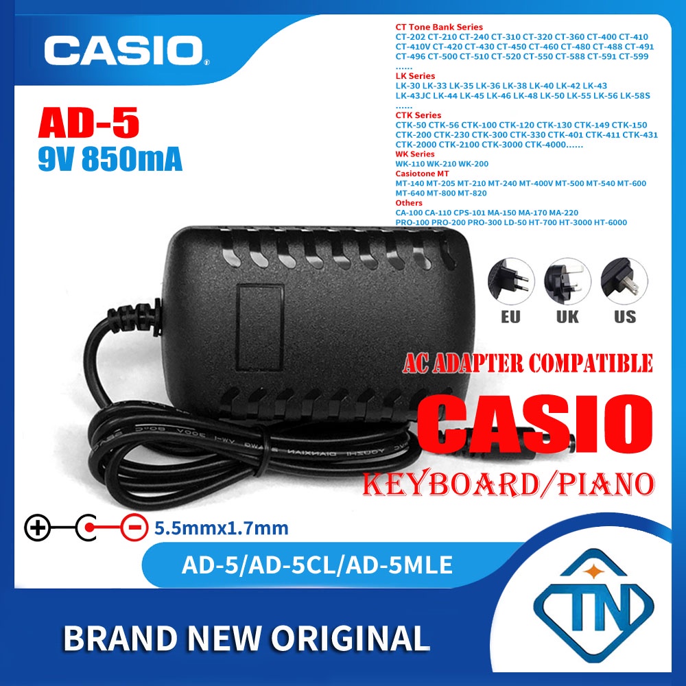 9V Power Adapter Fits For Casio Keyboard AD-5 AD-5MU