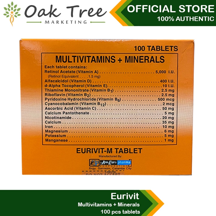 Multivitamins + Minerals 100 Tablets (EURIVITM) Shopee Philippines