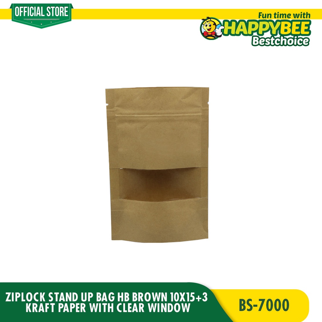 ZIPLOCK STAND UP BAG HB BROWN KRAFT PAPER WITH CLEAR WINDOW 50'S/PACK