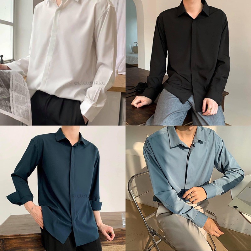 Plain Long-sleeved Casual shirt, Korean style, size M L XL XXL, work ...